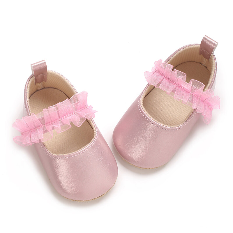 Primer par de zapatos para caminar para bebé, zapatos de cuero de moda para niña, zapatos Mary Jane de encaje de princesa