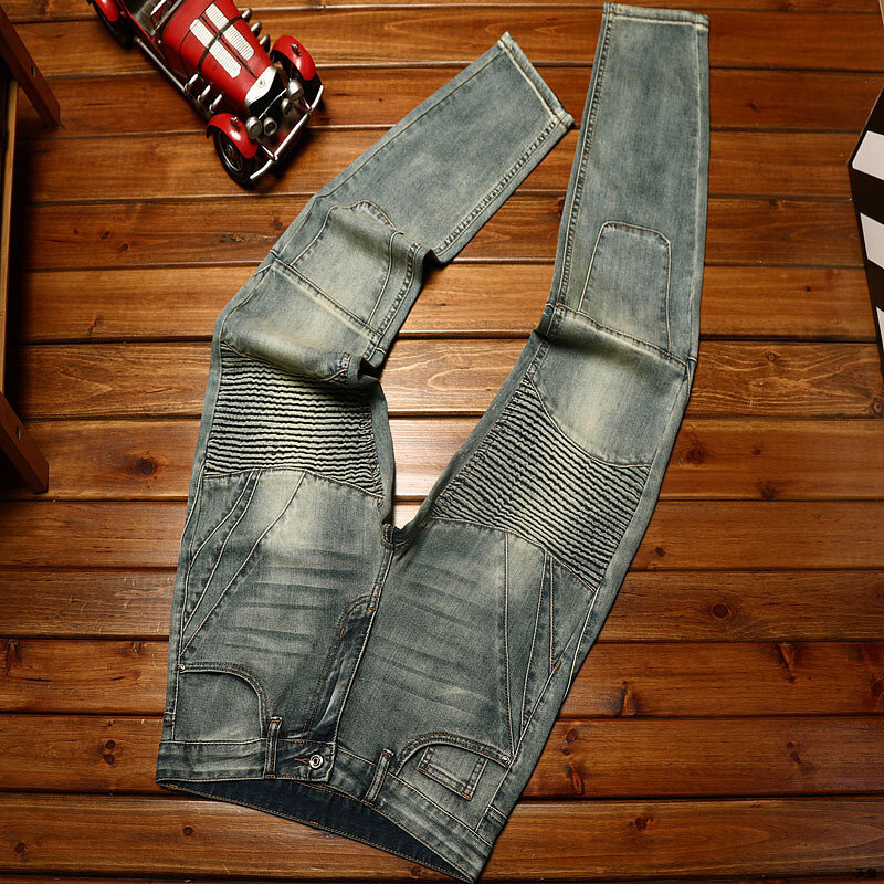Nuovi jeans retrò lavati per la moda da uomo elastic motorcycle trend slim fit straight tube FASHION casual fashion biker pants
