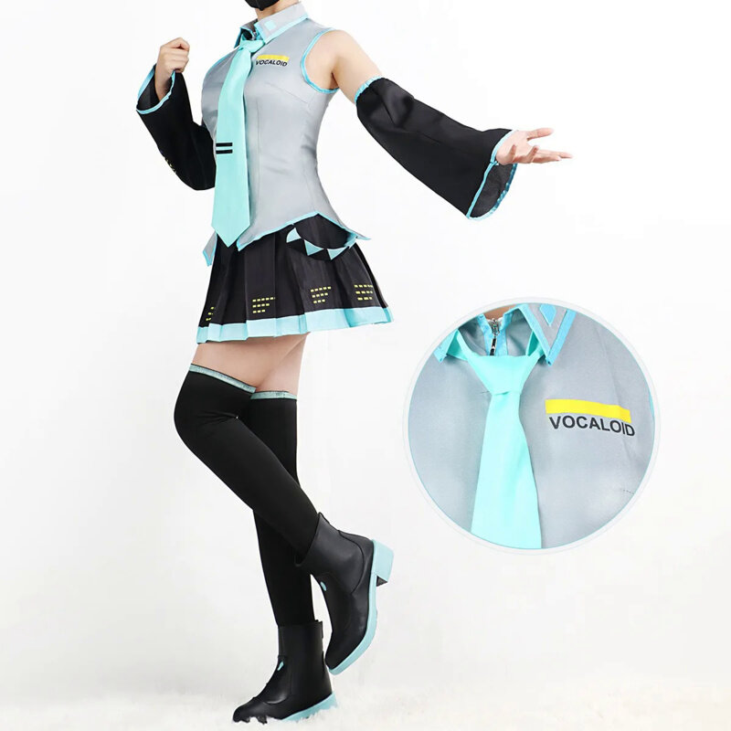 Anime Miku Cosplay Costume Wig Headwear Full Set Props Miku Cosplay Accessories Halloween Party Outfit for Women Girls