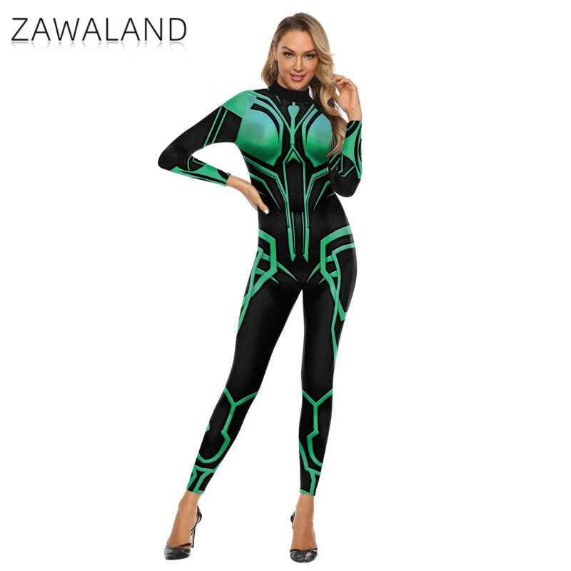 Zawaland-女性の3Dデジタルプリントスパンデックスボディスーツ、コスプレコスチューム、フルジャンプスーツ、長袖、オール、パーティー、セクシー