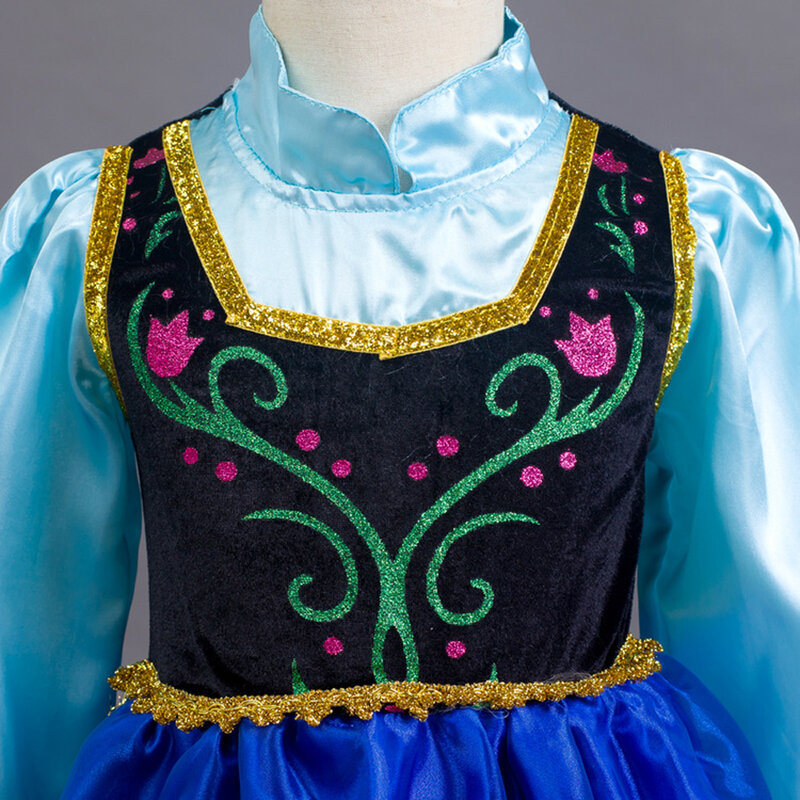 Kostum Anna gaun Princess anak perempuan, gaun Cosplay Anna LED menyala dengan Cpaes, gaun pesta ulang tahun 2 Ratu Salju