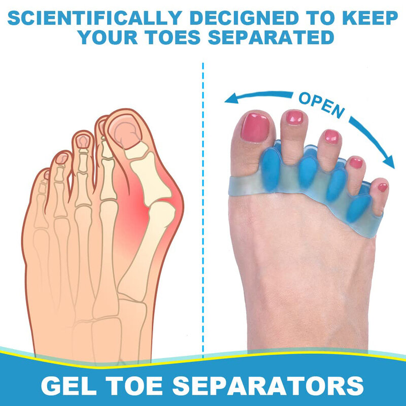 Soft Silicone Toe Orthotics Adequado para Corrida e Prática de Yoga, Toe Separators, Joanete e Hammertoe Órteses, 1 Par