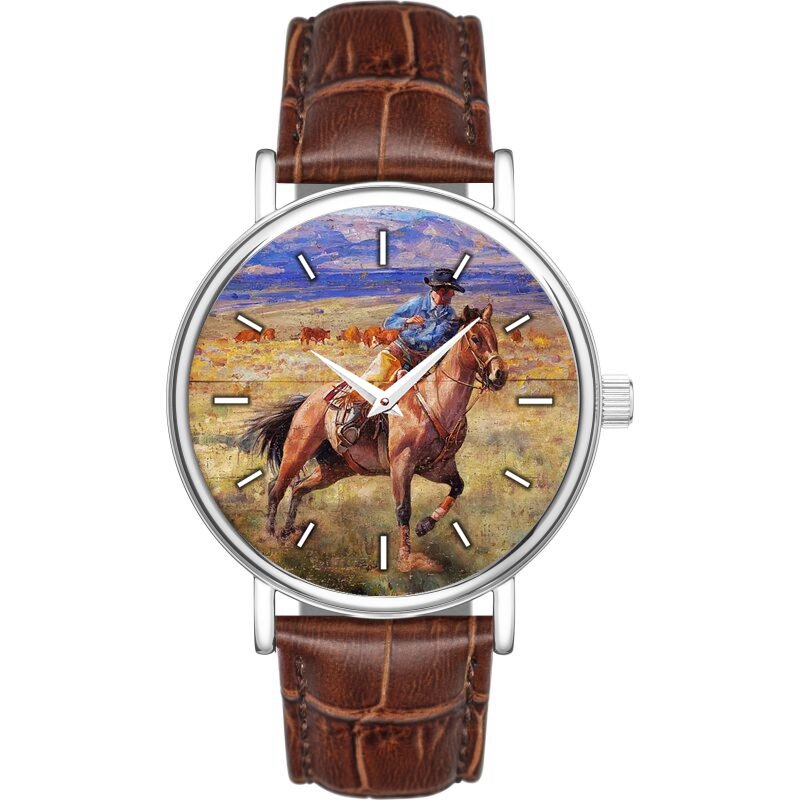 メンズクォーツ腕時計,ファッショナブルでカジュアルな革の腕時計,馬とスペインのブルファイター,新しい