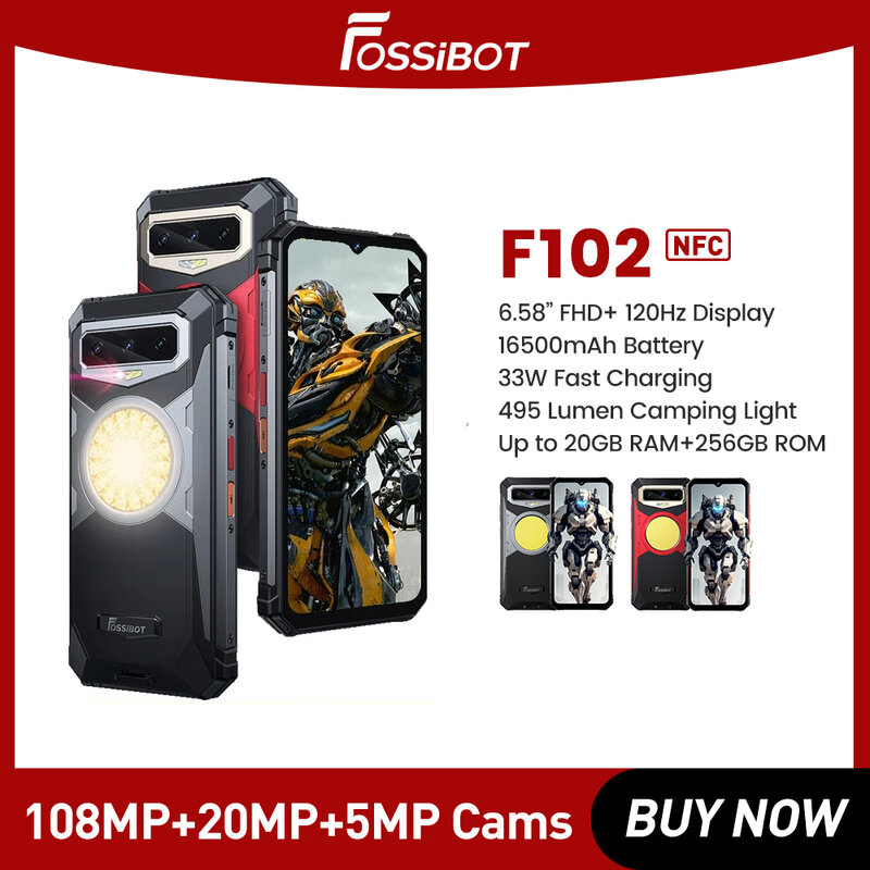FOSSiBOT-Smartphone robuste F102, téléphone portable, appareil photo 16500M, 256 mAh, 20 Go + 108 Go, 6.58 FHD + 120Hz, Helio G99