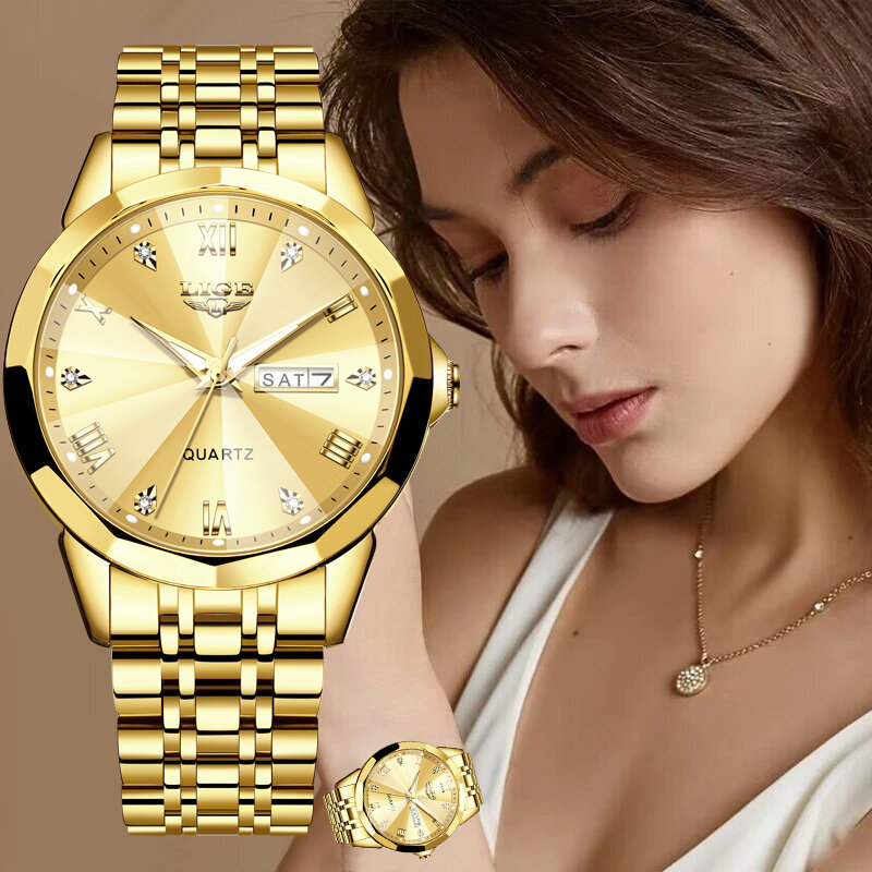 LIGE-Relógio de pulso feminino impermeável, quartzo feminino, marca superior, luxo, semana, data Design, casual, nova moda