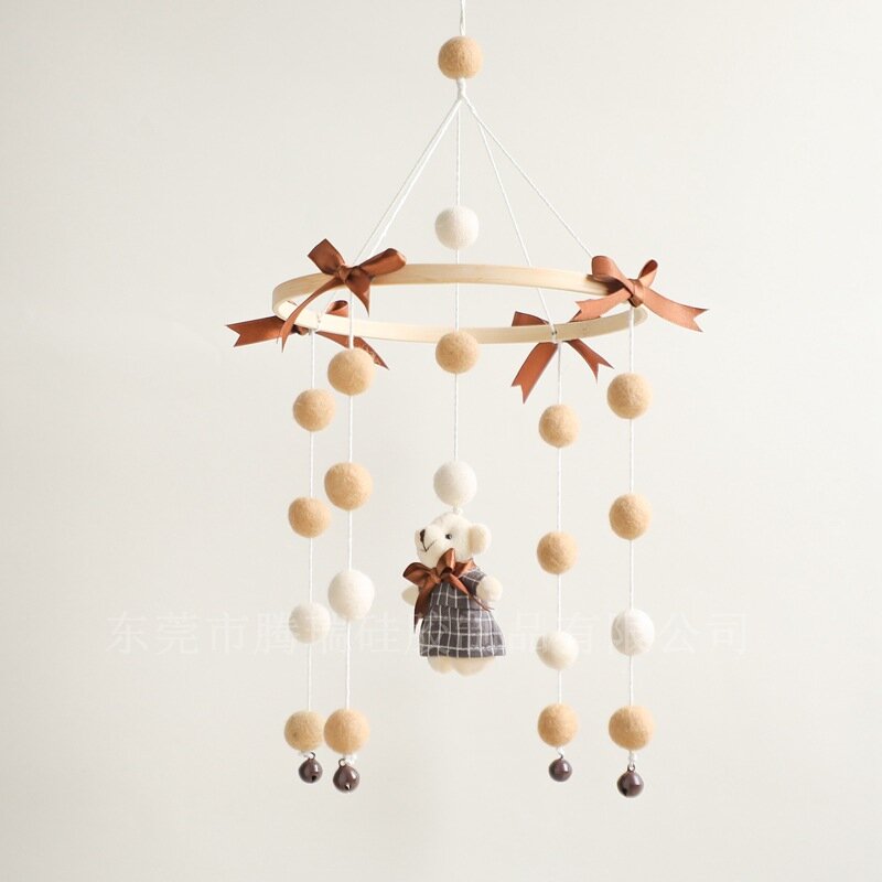 Rotating Wooden Wind Chime Hanger para o bebê recém-nascido, Cat Bed Bell, Children Room Decoration, Comfort Hanger