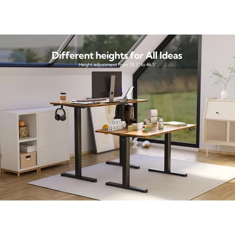 Escritorio de pie eléctrico, escritorio de pie de altura ajustable, soporte para sentarse en pulgadas, escritorio de oficina en casa con tablero de empalme, marco negro