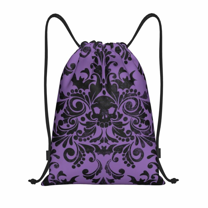 Skull Damask Pattern Drawstring Bag Men Portable Sports Gym Sackpack Halloween Witch Goth Occult Shopping Storage Backpacks