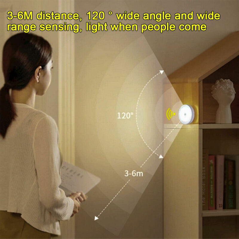 Motion Sensor Light Led Night Lights Round USB Recarregável Kitchen Cabinet Corredor Wall Night Lamp Luz de indução inteligente
