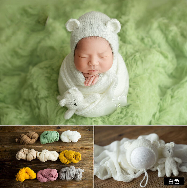 Fotografia do bebê adereços lã malha cobertor chapéu e boneca recém-nascido foto prop shoot studio acessórios