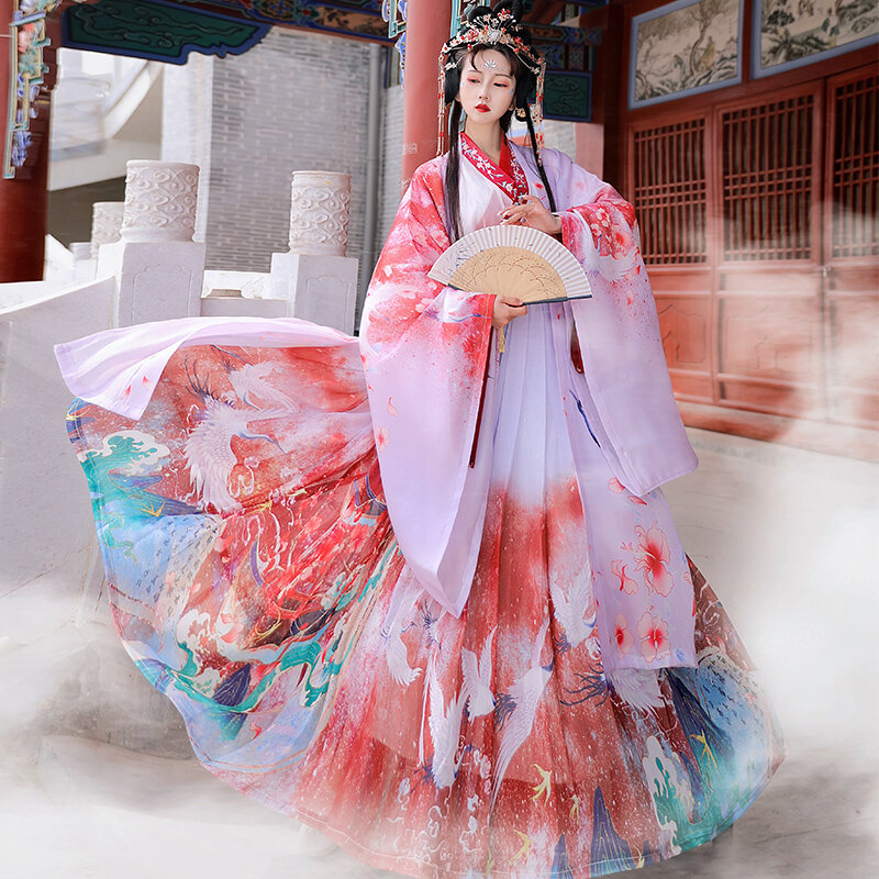 Костюм для косплея ханьфу в китайском стиле красного, фиолетового, белого цветов, женское сценическое платье, халат для народных танцев с перекрестным воротником, выпускной