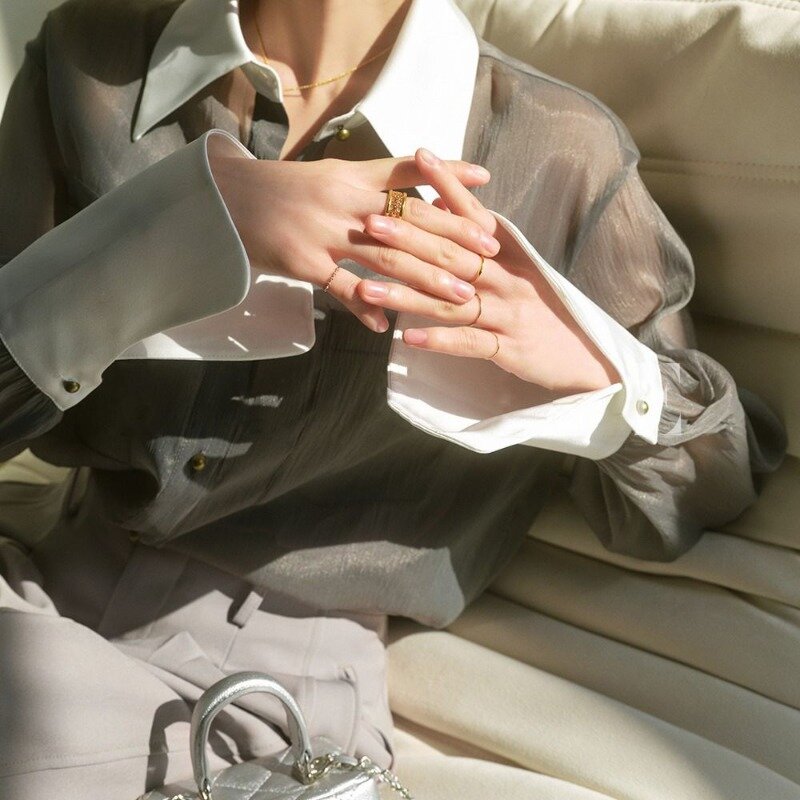 QWEtransporter-Chemise transparente vintage adt pour femme, chemisier de bureau élégant pour femme, mode coréenne d'été, style vieux argent, esthétique de luxe