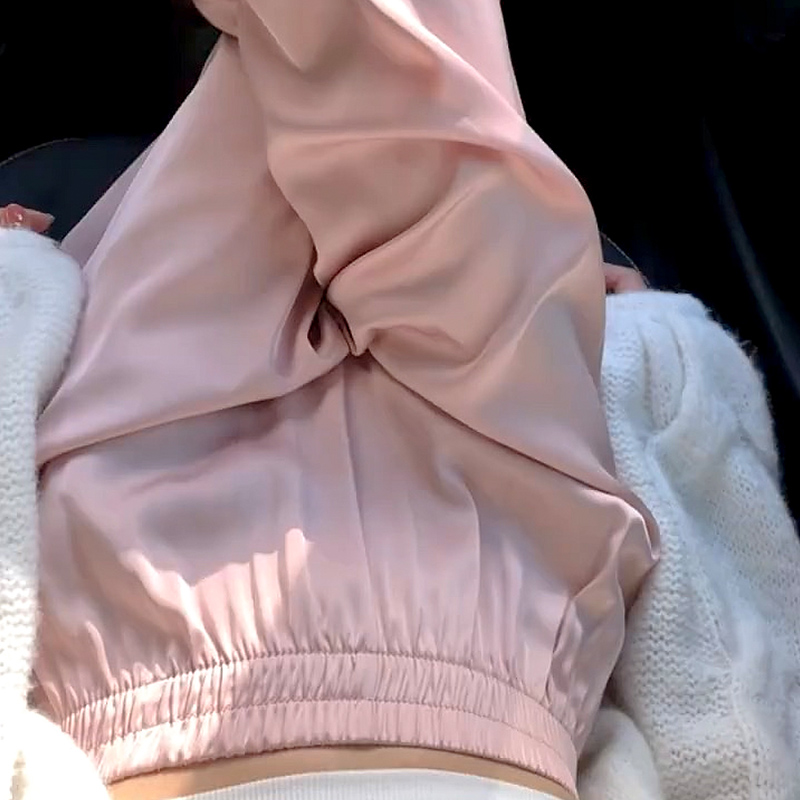 Pink Ice Silk Calças Perna Larga para Mulheres Na Primavera Outono Verão Relaxado Casual Reta Pequena Cintura Alta Caiu Calças Protetor Solar