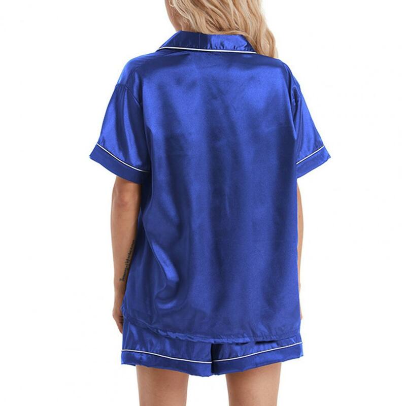 Women Pajama Set Women's Summer Pajama Set with Silky Lapel Top Wide Leg Pants Solid Color Sleepwear Set for Comfortable
