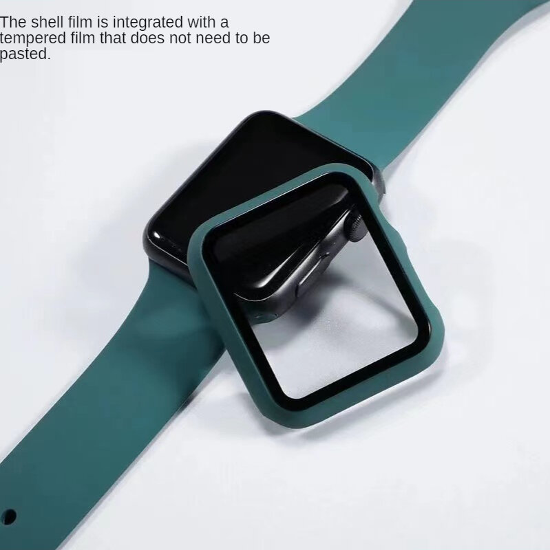 Protetor de tela de vidro temperado pc + capa para apple watch 40 44mm, protetor de tela transparente para iwatch 6 5 4 3 2 1 se 38 40 42 44mm