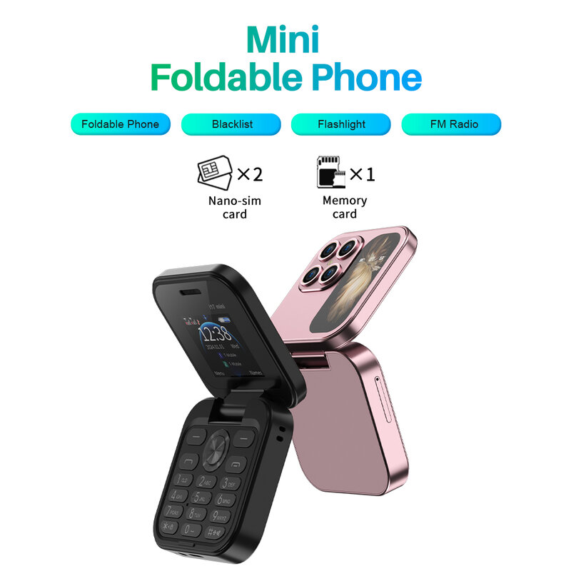SERVO i17 Mini teléfono móvil con tapa, 2 tarjetas SIM con ranura SD, 2G GSM, pantalla de 1,77 ", Dial de velocidad, antorcha, teléfono plegable compacto, recién llegado
