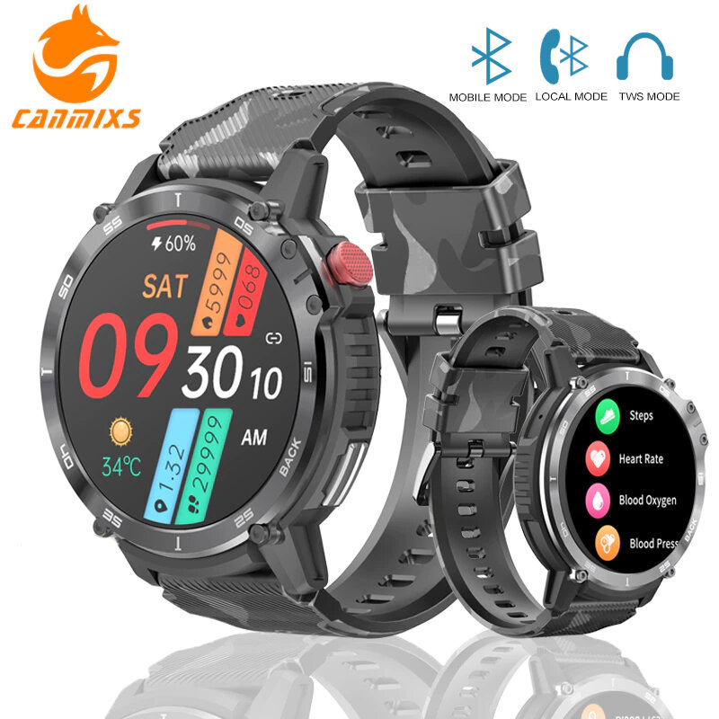 CanMixs ساعة ذكية للرجال 4G 3ATM مقاوم للماء ساعة ذكية الأكسجين في الدم 400mAh بلوتوث دعوة الساعات الرياضية اللياقة البدنية تعقب الرجال