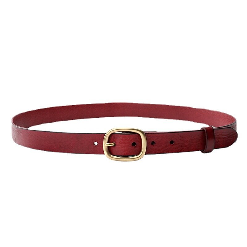2024 New Top 3.0 Wide Japanese Copper Buckle Casual Pure Cowhide Women's Handmade Belt