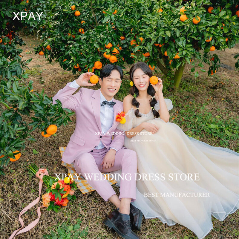 XPAY Spaghetti Straps corea abiti da sera Lady maniche corte abiti da sera principessa foto della sposa sparare abito da festa formale