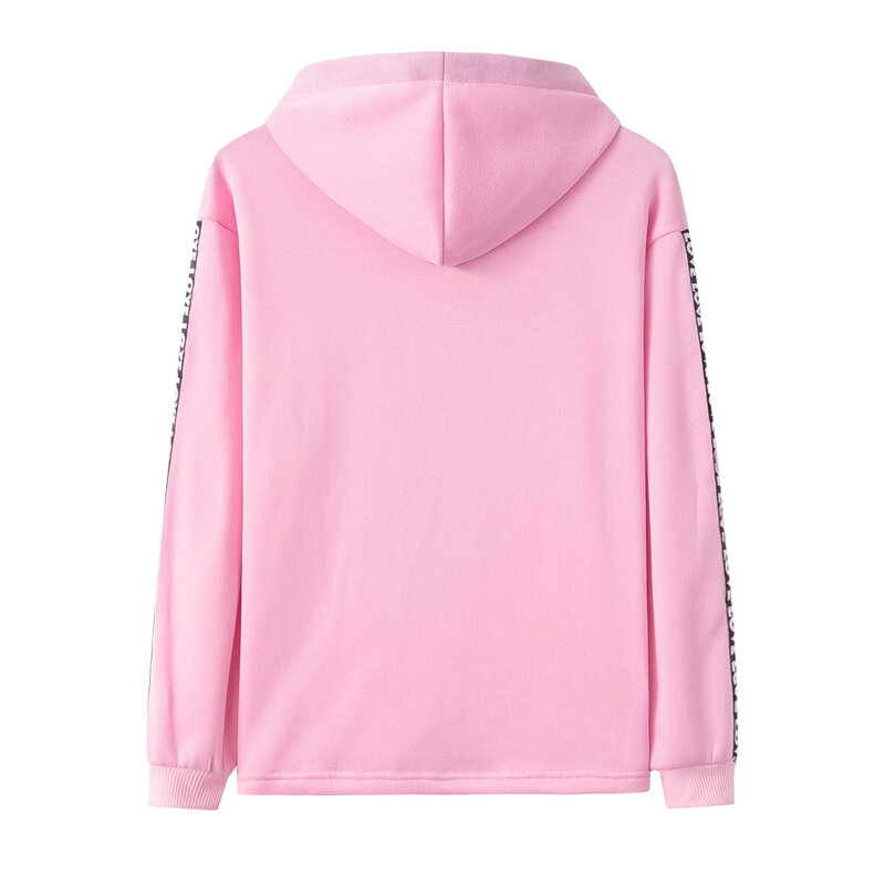 Autumn Fashion Women's Casual Long Sleeve Letter Solid Pink Sports Hooded Sweatshirt Pullover Sweater