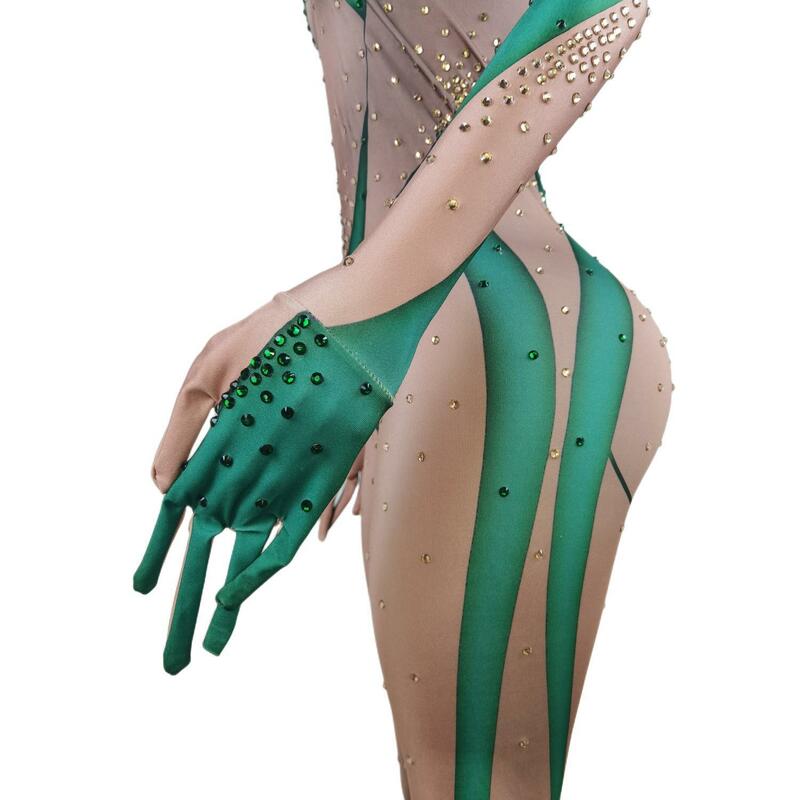Women Sparkly Rhinestones Jumpsuit Pole Dance Costume Singer Performance Show Party Stage Wear Carnival Rave Outfit Banyuan