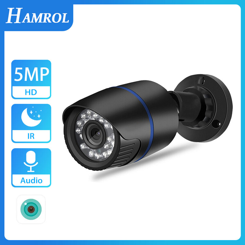 HAMROL 5MP ONVIF IP Camera Audio Record Waterproof Outdoor Video Surveillance Camera AI Detection Remote Access XMEye H.265