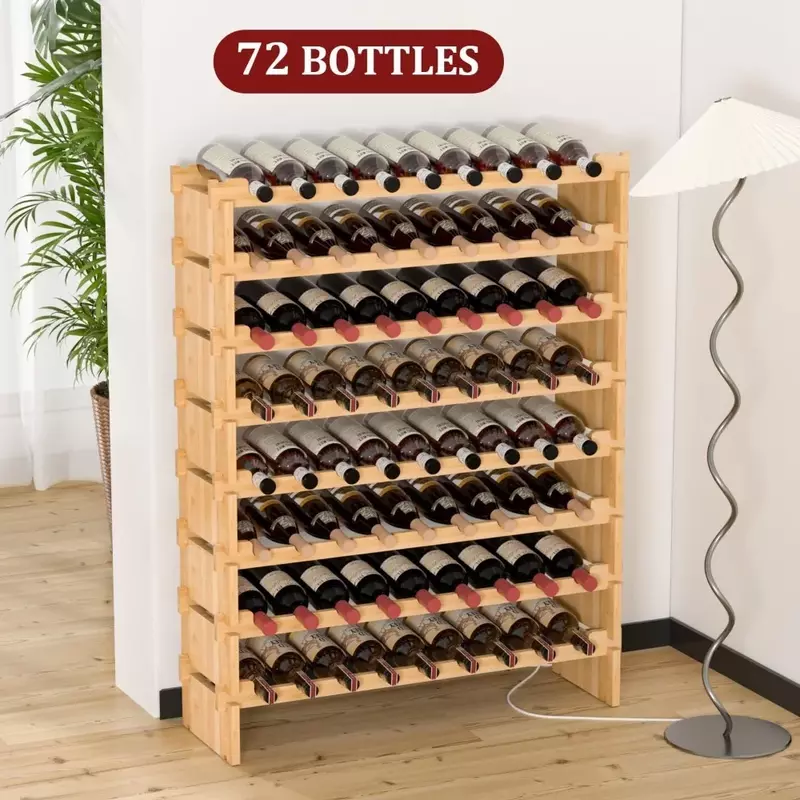 Cremalheira autônoma do vinho do assoalho, cremalheiras empilháveis do armazenamento, noz, suporte 72 garrafas, 8 níveis
