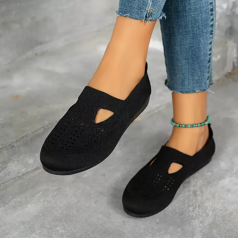 Sapatos baixos antiderrapantes para mulheres, design simples de dedo do pé redondo, confortável e respirável, sapatos casuais ao ar livre, verão, 2024