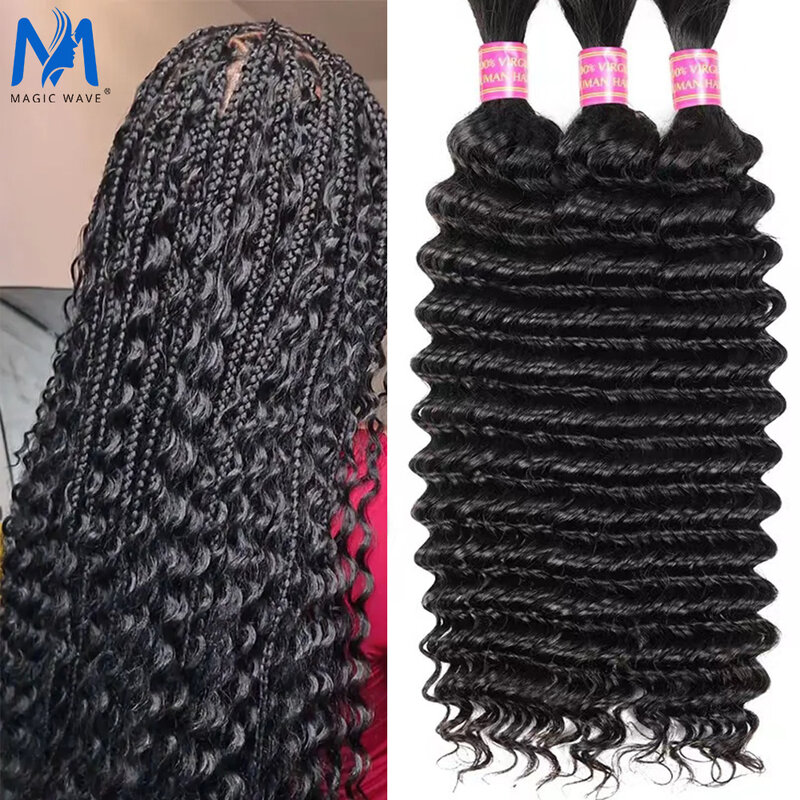 Remy Hair Extensions Unprocessed Black Curly Human Hair, Bulk Weaving para Trança, Seamless Deep Wave, 100% Real, Venda Quente
