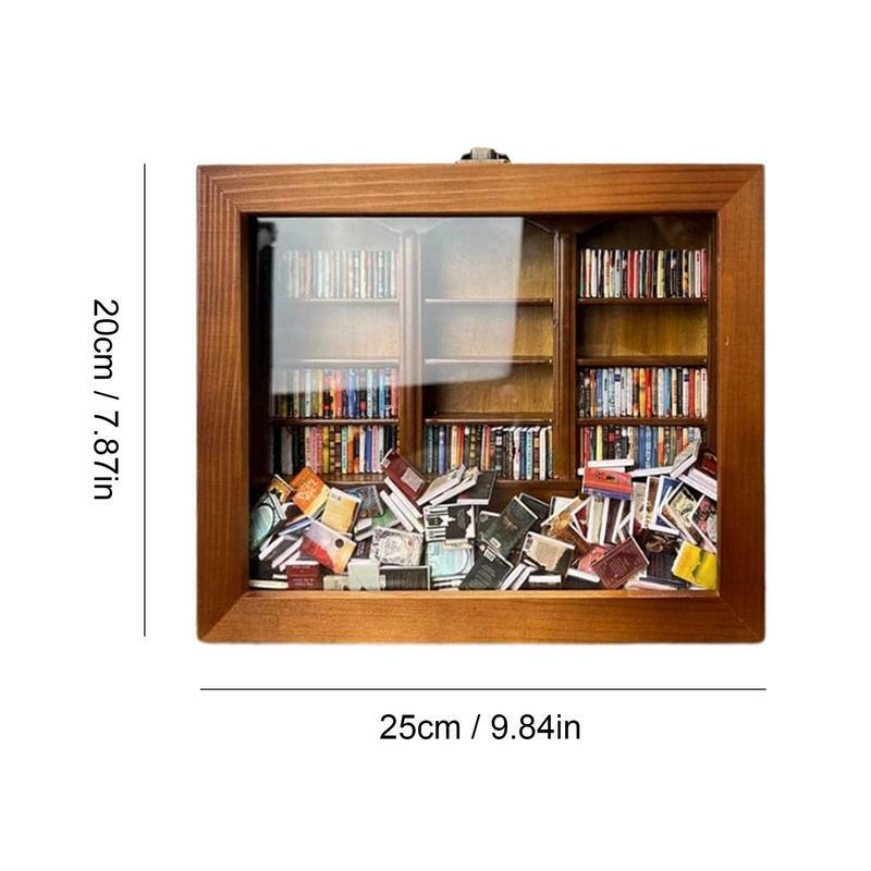 Dollhouse Bookshelf Wooden Miniature Bookshelf Display Case Cabinet Shaking Stress Reliever Library Birthday Book Lover Gift
