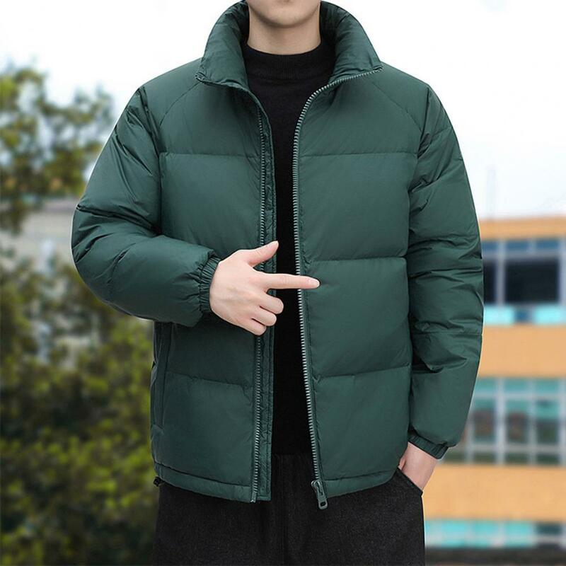Jaqueta masculina acolchoada de algodão, casaco com zíper, gola alta, acolchoada espessa, retenção de calor, inverno frio
