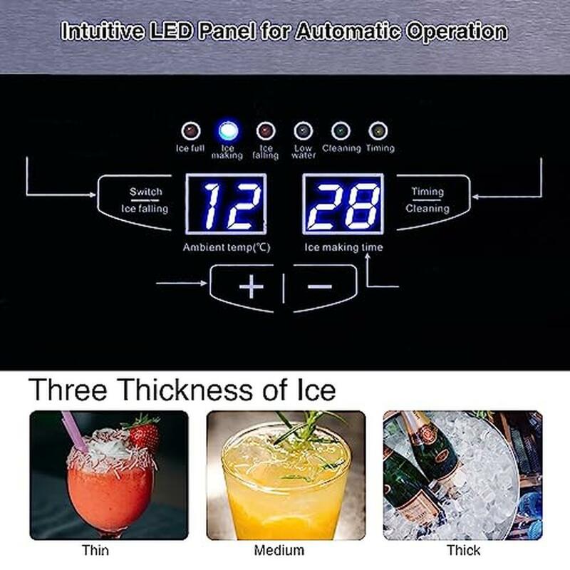 Commercial Ice Maker Machine 120-130LBS/24H with 28LBS Storage Bin Automatic Cleaning LCD Panel Ice Machine Freestanding/Under