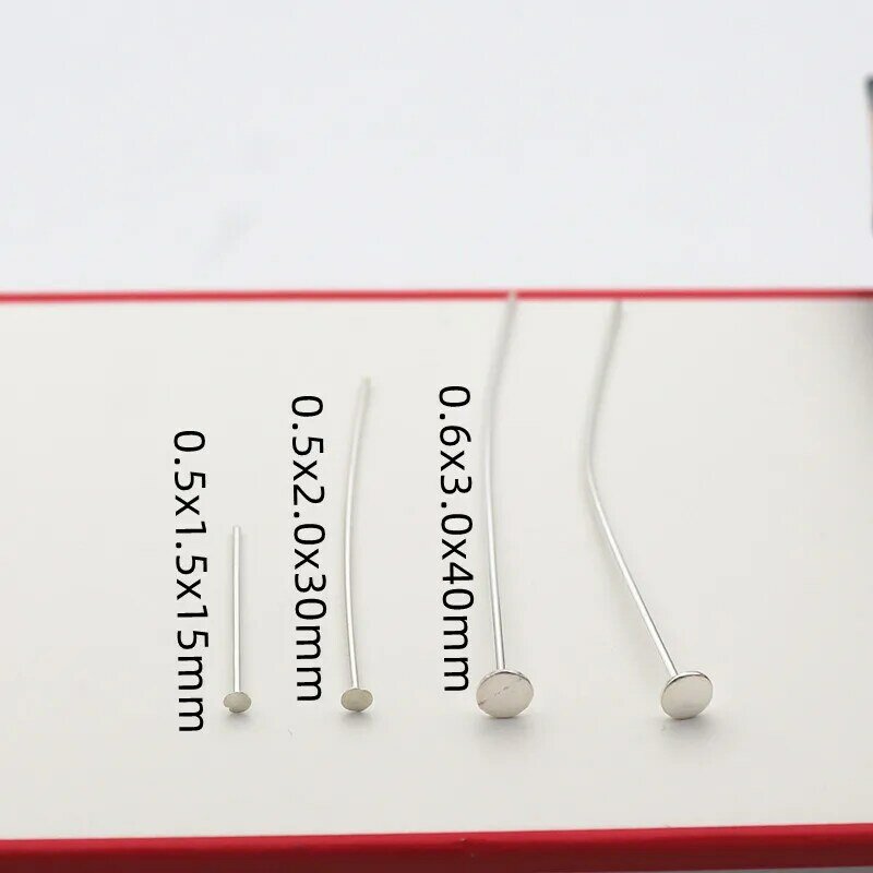 Pin de cabeza de plata 925 sólida para cuentas, joyería DIY, Pin en T, accesorios lisos, hacer componentes