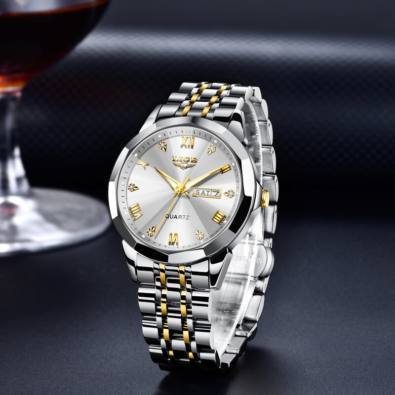 LIGE Top markowy luksusowy męski zegarek na rękę wodoodporny świecący zegarek na tydzień dla mężczyzn ze stali nierdzewnej kwarcowy męski zegarek reloj