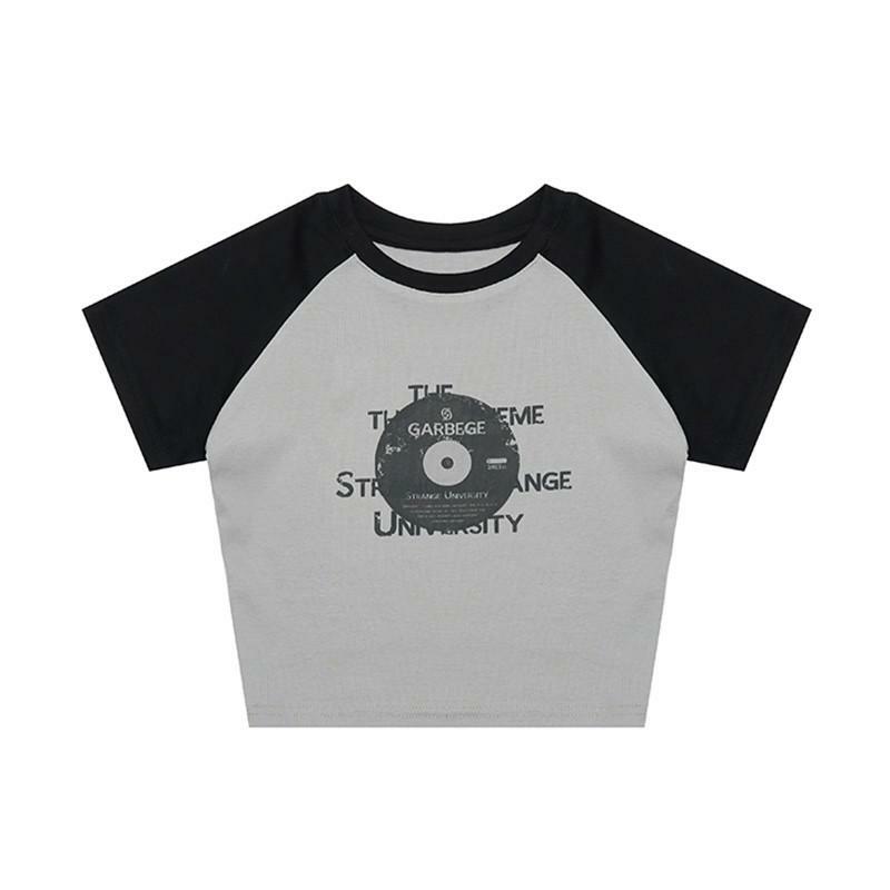 Camiseta Vintage de manga corta para mujer, remera de estilo coreano, ropa de calle de retales, camisetas estéticas Grunge, Tops con gráfico 2022