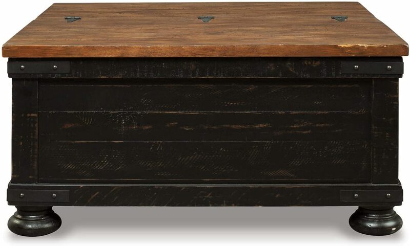 Signature Design by Ashley Valebeck Farmhouse Lift Top Coffee Table with Storage, Distressed Brown & Black Finish