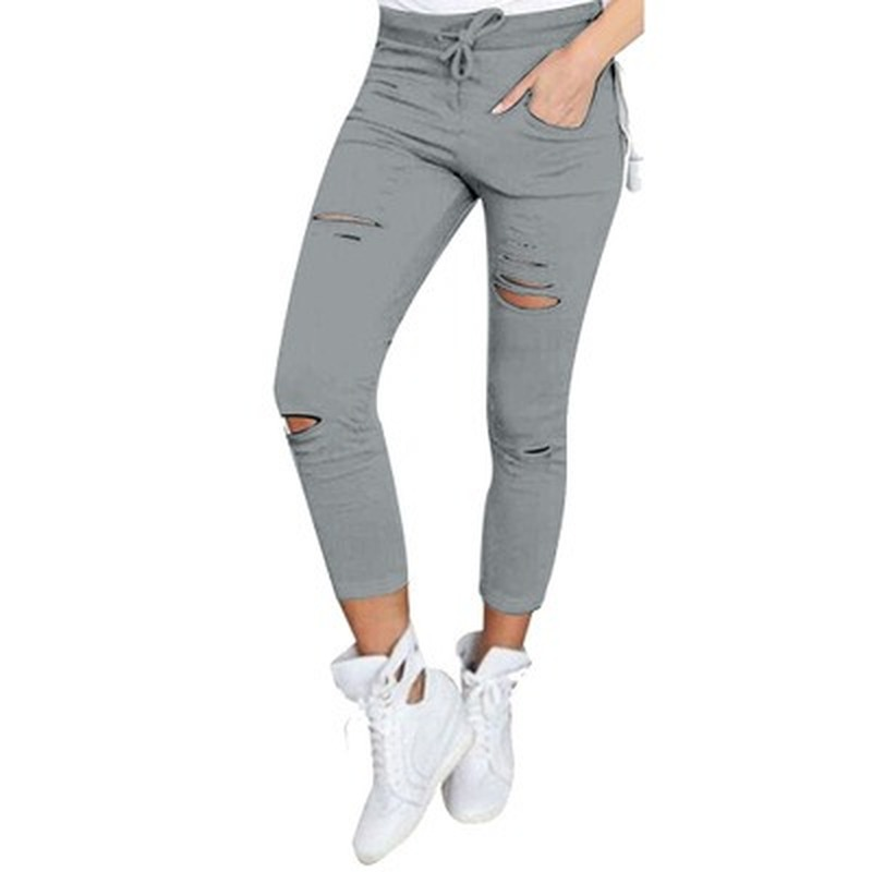 Calças de brim rasgadas para mulheres tamanho grande rasgado calças de lápis estiramento leggings mulher jeans