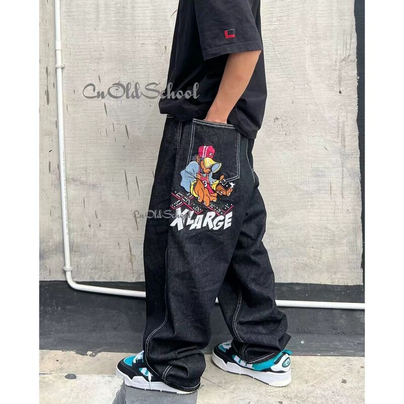 Ricamo pesante retro hiphop skateboard oversize street thick hip hop classic mens jeans abbigliamento uomo y2k jeans larghi