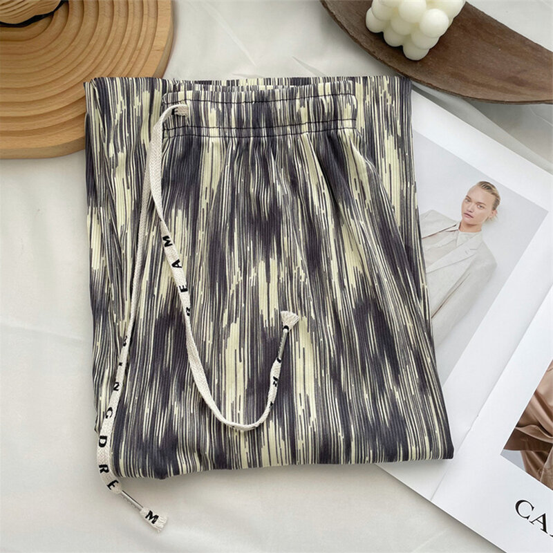 Letnie spodnie dresowe damskie Plus Size Tie Dye druk atramentowy proste nogawki spodnie dresowe z elastycznym pasem spodnie szerokie nogawki spodnie dla kobiet