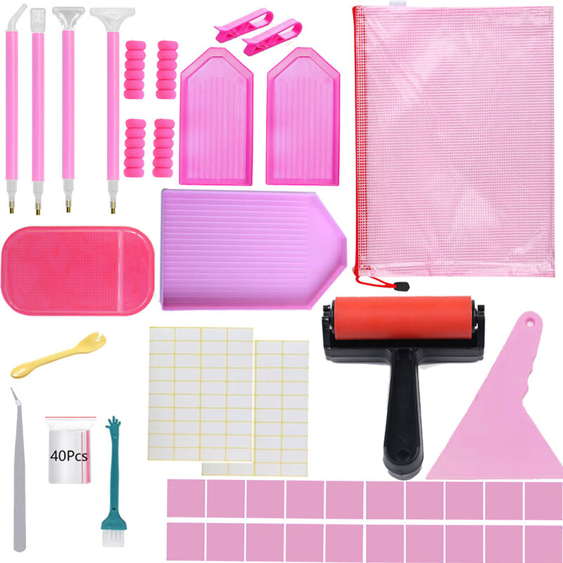 Kit de herramientas de accesorios de pintura de diamantes DIY, bolígrafo de bordado, caja de almacenamiento, rodillo, juego de pegamento, Kit de mosaico, pinzas