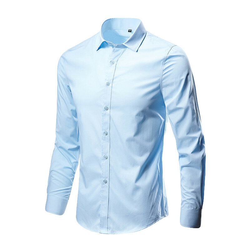 Business Shirt Fashion Men'S Regular Leisure Lapel Color Long-Sleeved Top Social Fit Formal Plus Shirts Large Size Blouse