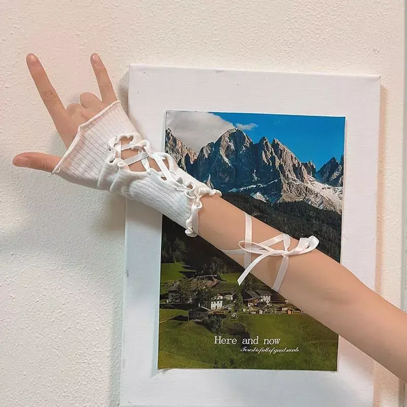 New Design Women Sexy Bandage Fingerless Gloves Gothic DIY Strapping Sunscreen Sleeve Lolita Jk Emo Y2k Elastic Mesh Punk Gloves