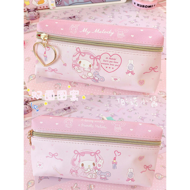 TAKARA TOMY Cartoon Hello Kitty Double Zipper Pencil Bag Student Girl Heart Increase Storage Bag