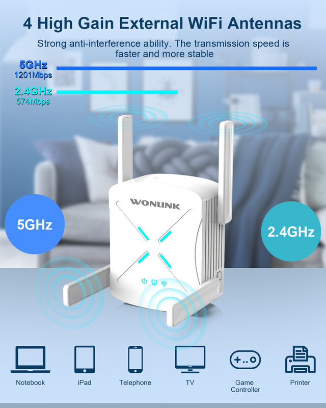 WiFi6 Repeater AX1800 antena penguat sinyal, router wifi Dual Band 2.4G/5G 802.11AX Gigabit WiFi 6 Extender jangkauan panjang