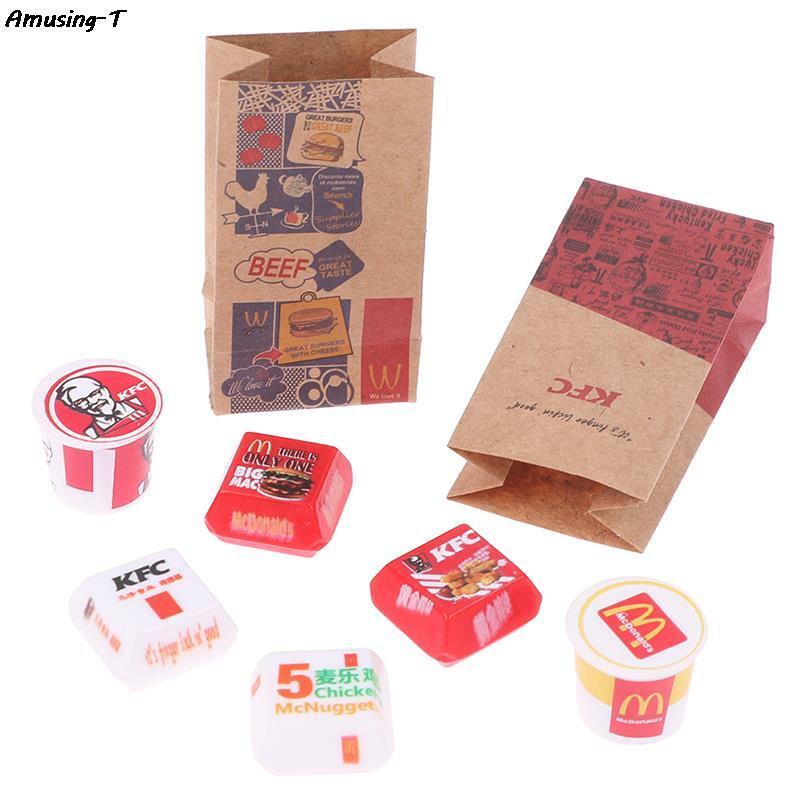 1Set Dollhouse Miniature Food Fastfood Mini KFC Family Bucket McDonald Bucket Modle Toys Pretend Play Doll House Decor
