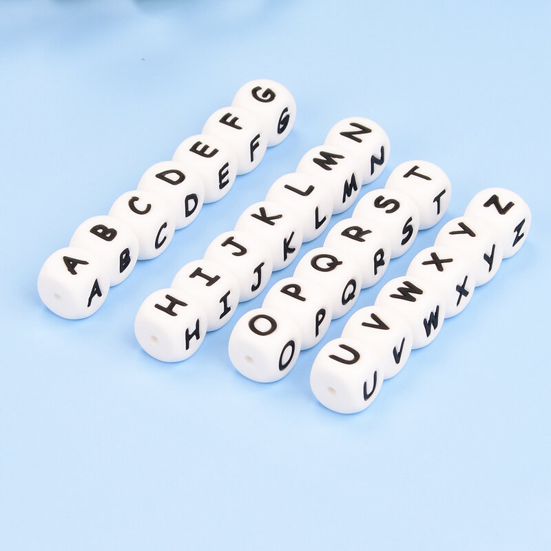 LOFAC-Inglês Alfabeto Silicone Beads, Cadeia Chupeta, DIY Beads alfabeto, Pulseira e Colar, 12mm, 10pcs por lote