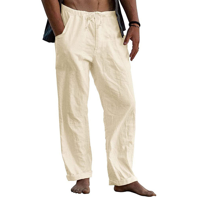 Celana Linen Katun Pria Baru Celana Panjang Yoga Linen Warna Solid Sejuk Baru Musim Gugur Pria Pakaian Jalanan Kebugaran S-3XL