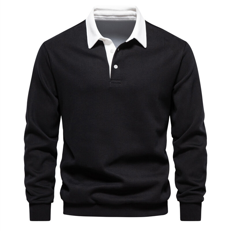 2023 Nieuwe Herfst Mode Soild Color Design Polo Hals Sweatshirts Voor Mannen Casual En Sociale Kleding Kwaliteit Katoenen Heren Sweatshirts