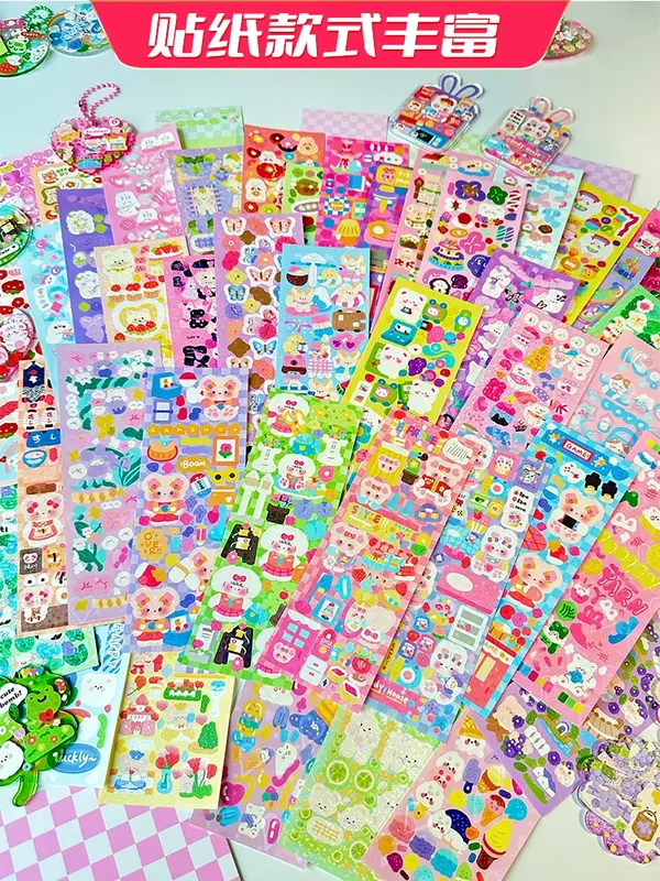 74Pcs DIY Acrylic Plate 3D Sticker Biscuit Set Kpop Guka Polco Girl Stickers Photocard Children's DIY Gift Korean Stationery