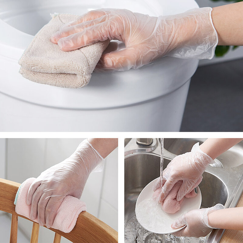 100Pcs Latex Free Gloves TPE Disposable Gloves Transparent Non-Slip Acid Work Safety Food Grade Household Cleaning Gloves